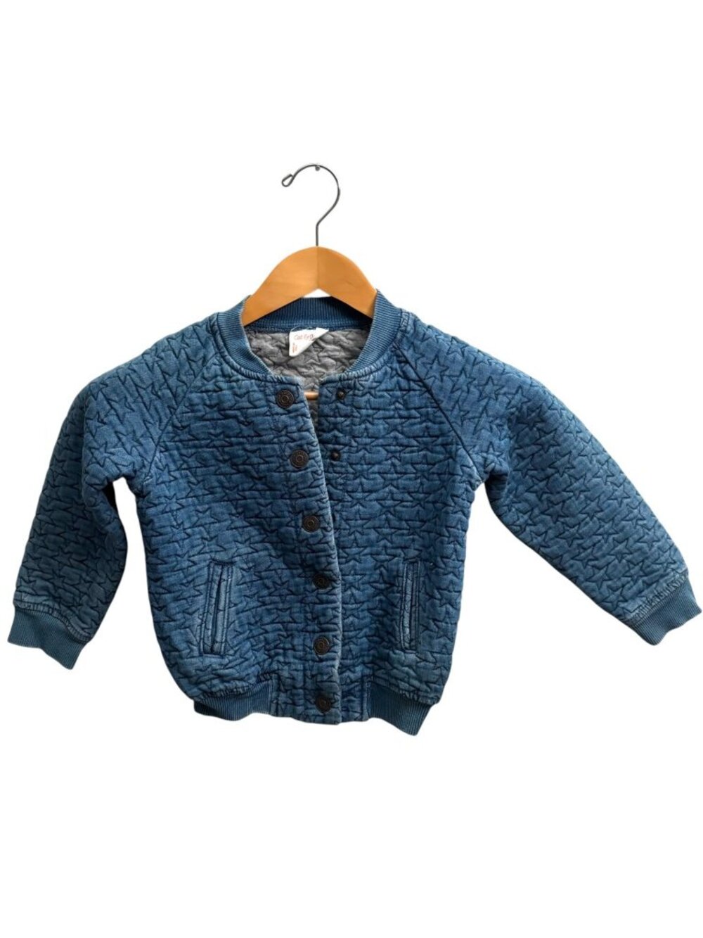Cat & Jack Kids Star Quilted Denim Bomber Jean Jacket XS 4/5 Snap Up Lined 4 5
